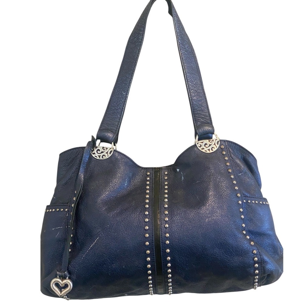 VTG Brighton Andie Pretty Tough Blue Metallic Leather Studded Purse #341G